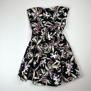 Milly Strapless Painted Floral Mini Dress Party